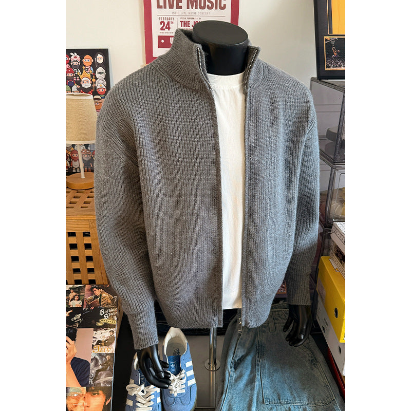 Men's Fashionable Knit Sweater with High Collar Mune Fashion