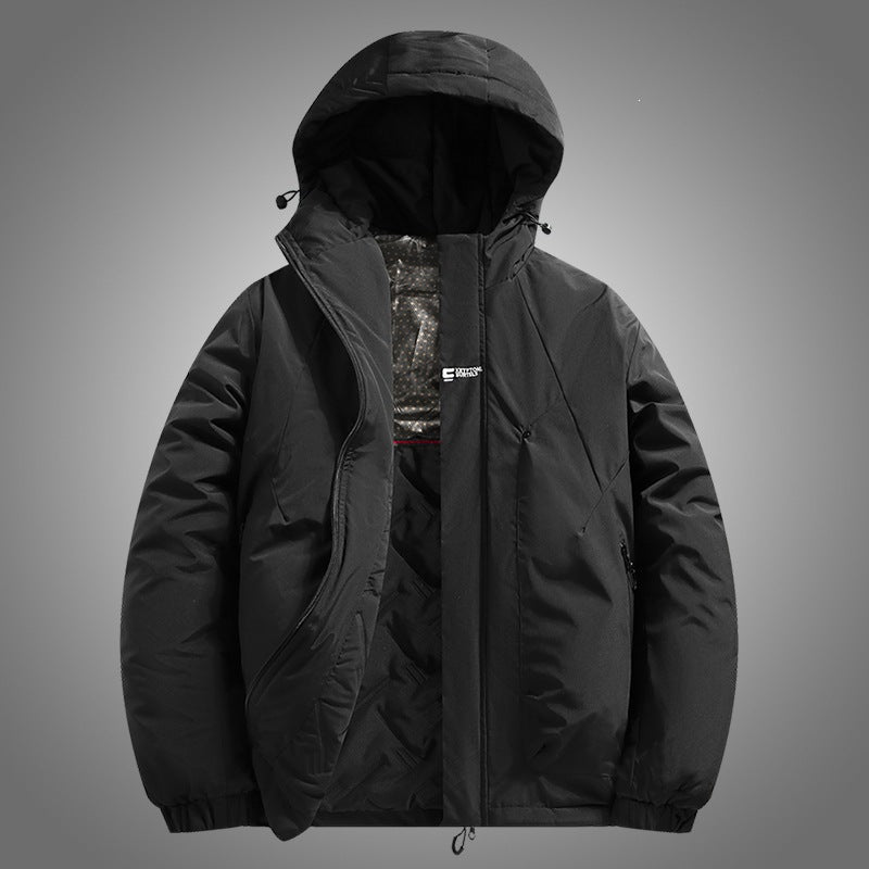 Men's Insulated Padded Hooded Jacket with Thermal Insulation, Two-Way Zipper & Drawstring Hem Mune Fashion