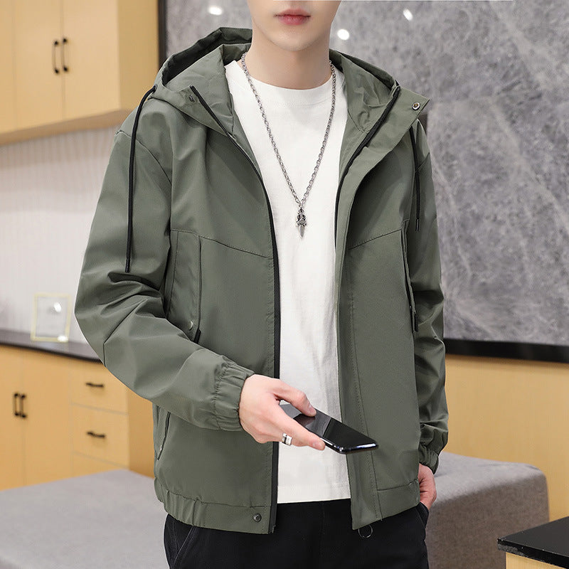 Men's lightweight wind and water-repellent hooded utility jacket with concealed zipper Mune Fashion