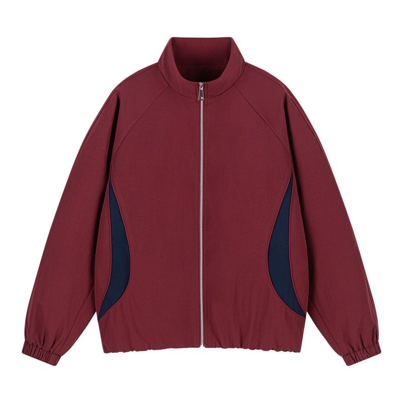 Men's Lightweight Oversized Casual Jacket with Stand Collar, Elastic Hem and Contrast Side Inserts Mune Fashion
