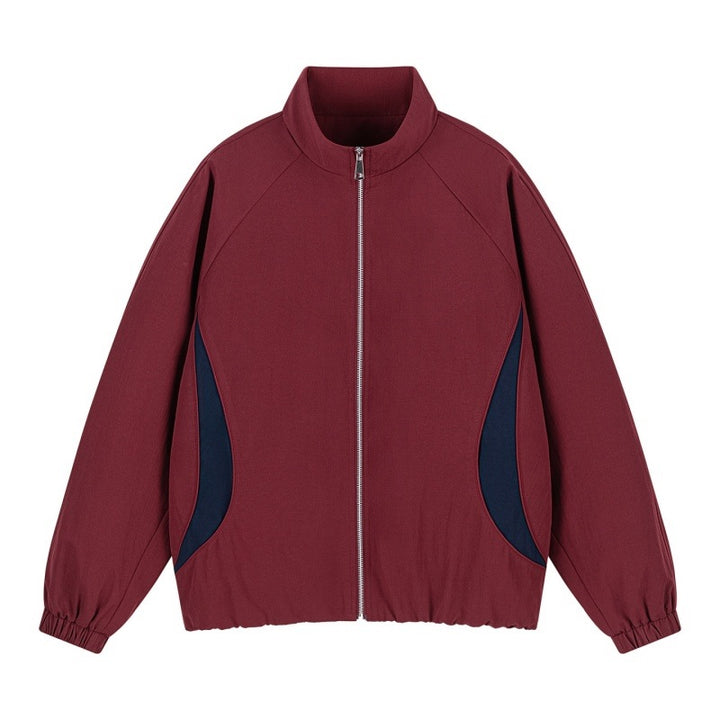 Men's Lightweight Oversized Casual Jacket with Stand Collar, Elastic Hem and Contrast Side Inserts Mune Fashion