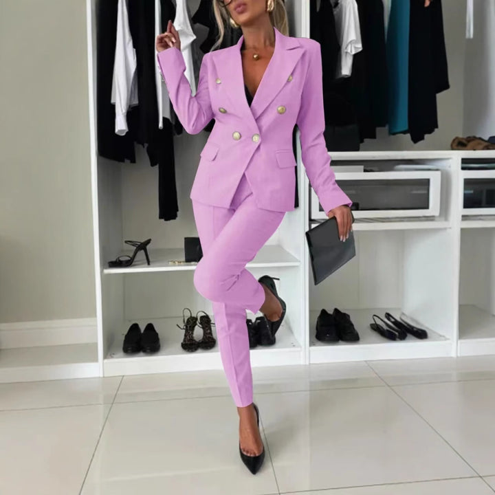 Women's double-breasted tailored pantsuit with slim pants Mune Fashion