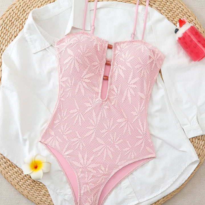 Ladies one-piece swimsuit with decorative mesh design and elegant keyhole neckline Mune Fashion