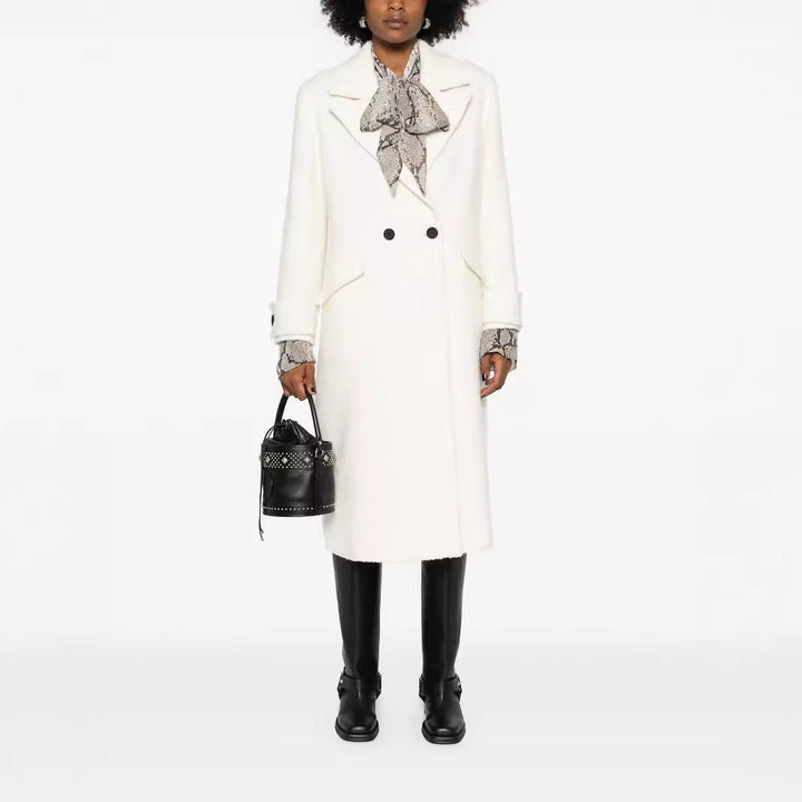 Women's Straight Cut Midi Wool Coat with Oversized Lapels and Concealed Button Placket Mune Fashion