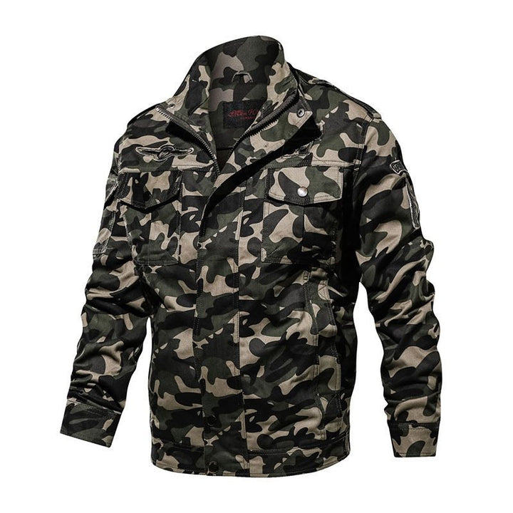 Men's Camouflage Field Jacket with Multifunction Pockets and High Stand Collar Mune Fashion
