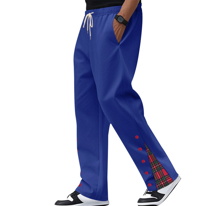 Men's nan Relax leisure pants with press stud side slits and tartan check insert Mune Fashion