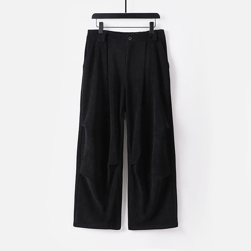 Women's Wide Cord Pants with High Waist, Pleats and Side Pockets Mune Fashion