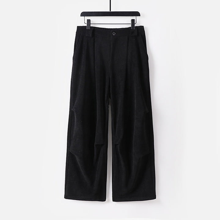 Women's Wide Cord Pants with High Waist, Pleats and Side Pockets Mune Fashion
