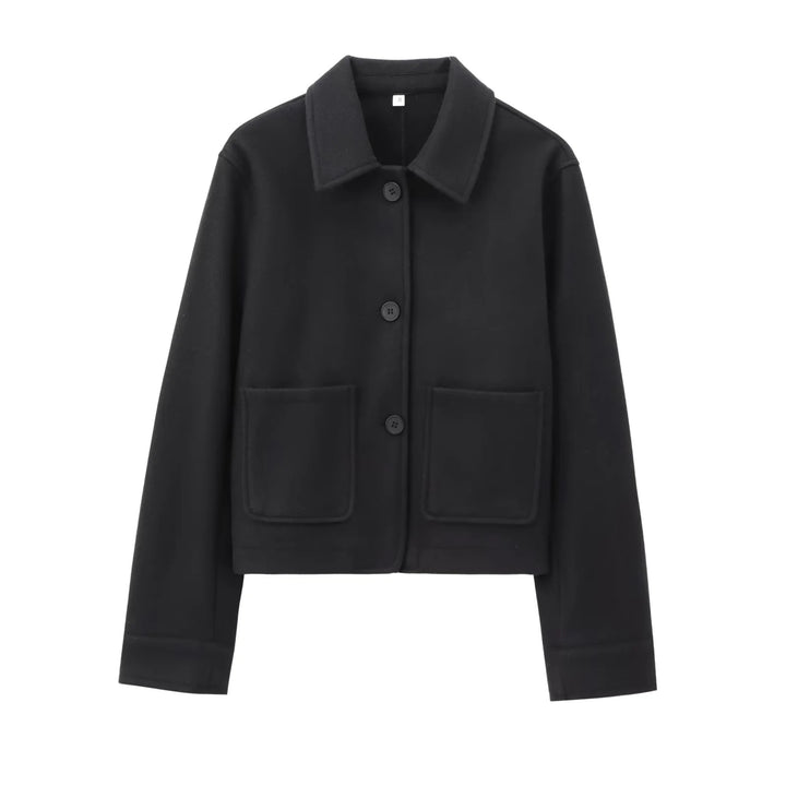 Women's short wool jacket with shirt collar, patch pockets and clean boxy silhouette Mune Fashion