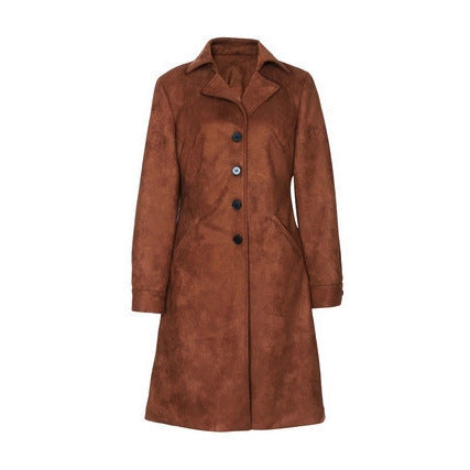 Women's Tailored Long Coat with A-Line Silhouette and Classic Button Placket Mune Fashion