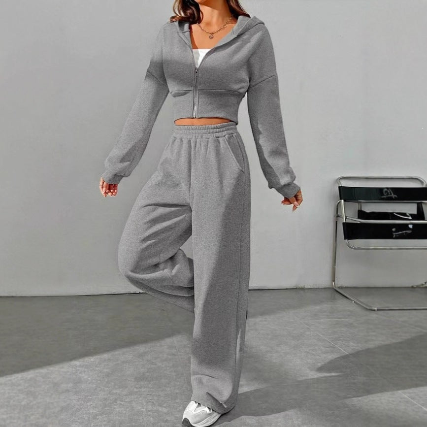 Women's cropped hoodie with zipper and wide high-waist joggers Mune Fashion