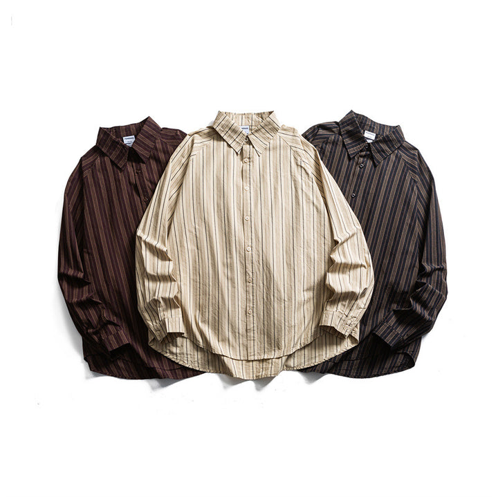Unisex Oversize Shirt Jacket in striped cotton blend with rounded hem Mune Fashion