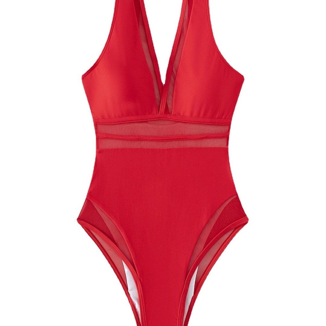 Women's swimsuit with transparent inserts and V-neck Mune Fashion