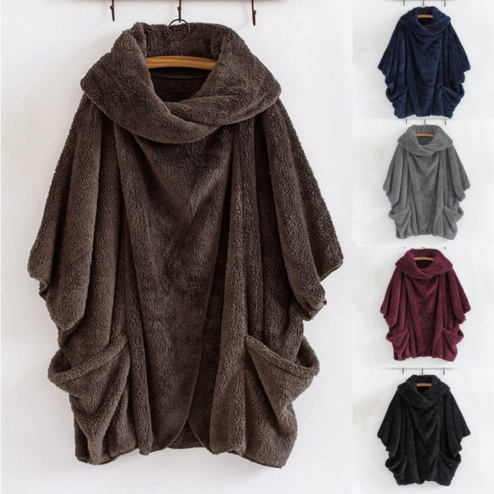 Women Oversize Cozy Poncho with large funnel neck and kangaroo pockets Mune Fashion