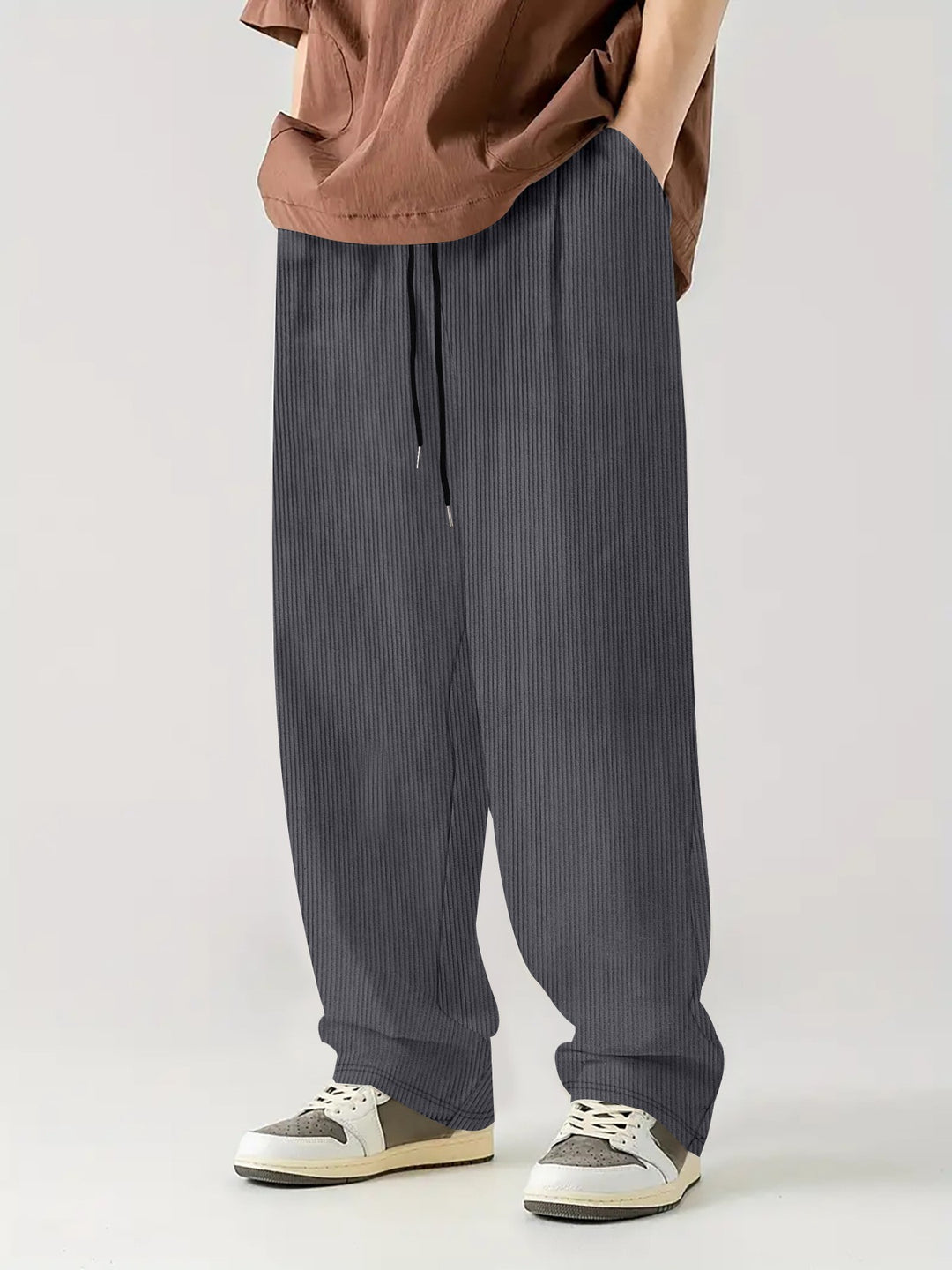 Men's loose Relax leisure pants made of ribbed jersey with drawstring, side pockets, and wide leg Mune Fashion