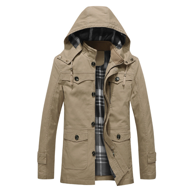 Men's canvas field parka with checked lining, hood, and multifunctional pockets Mune Fashion