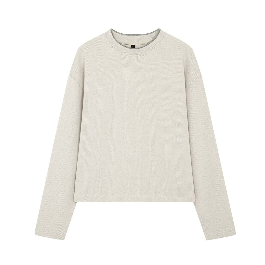 Women's Boxy Ribbed Knit Sweater with Round Neck
