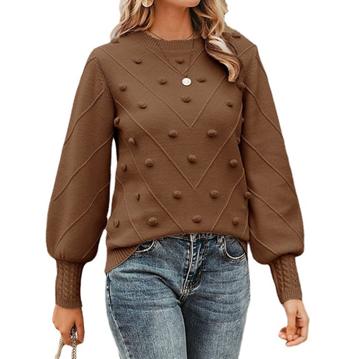 Women's knitted bobble pullover with balloon sleeves and round neck Mune Fashion