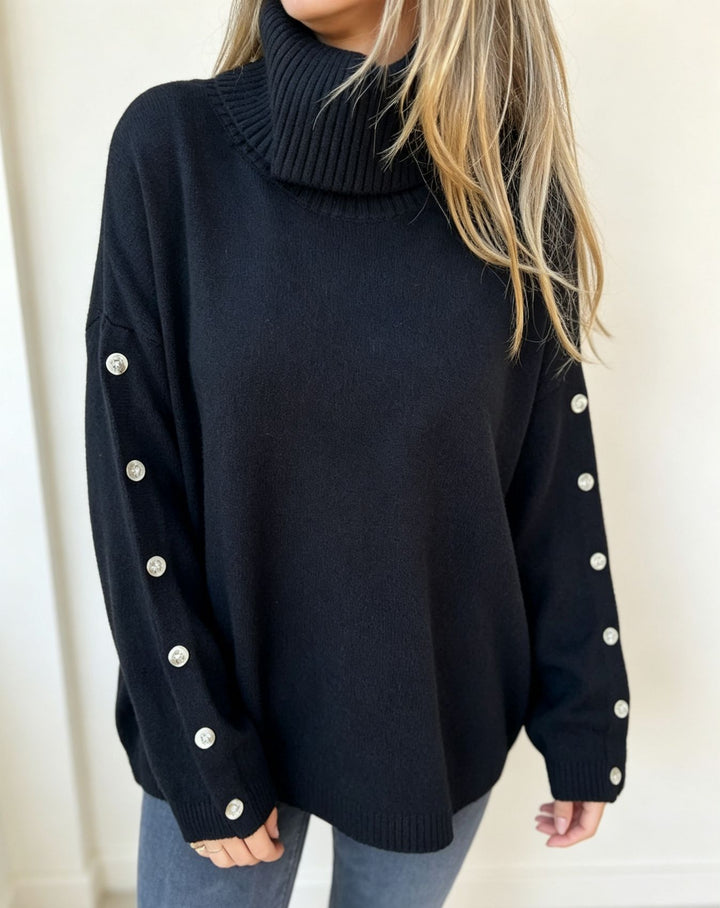 Women's Oversized Turtleneck Sweater with Sleeve Button Placket Mune Fashion
