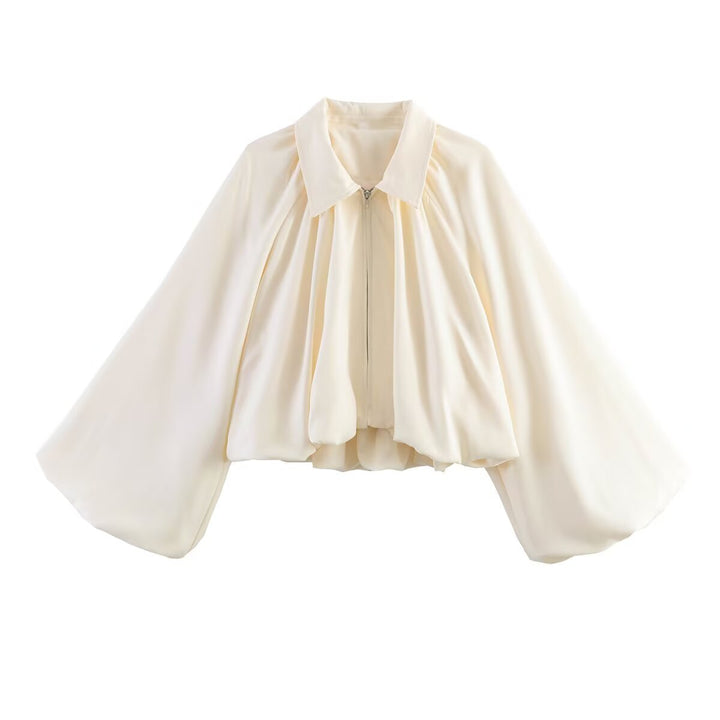 Women's short cape with voluminous sleeves, zipper and gathered hem Mune Fashion