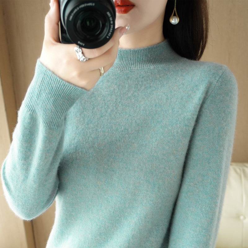 Women's Short Roll Neck Sweater in Cashmere Look with Extra Long Ribbed Cuffs Mune Fashion
