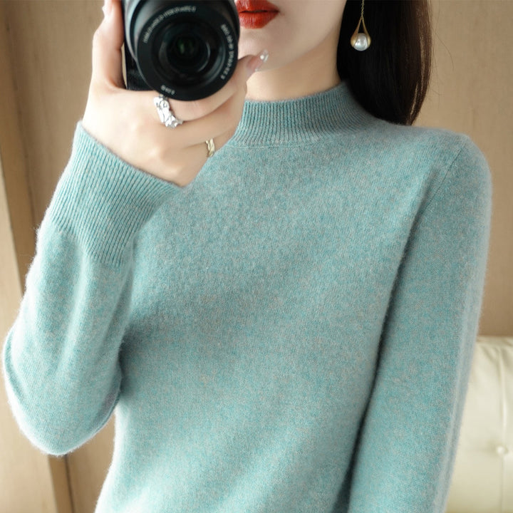 Women's Short Roll Neck Sweater in Cashmere Look with Extra Long Ribbed Cuffs Mune Fashion