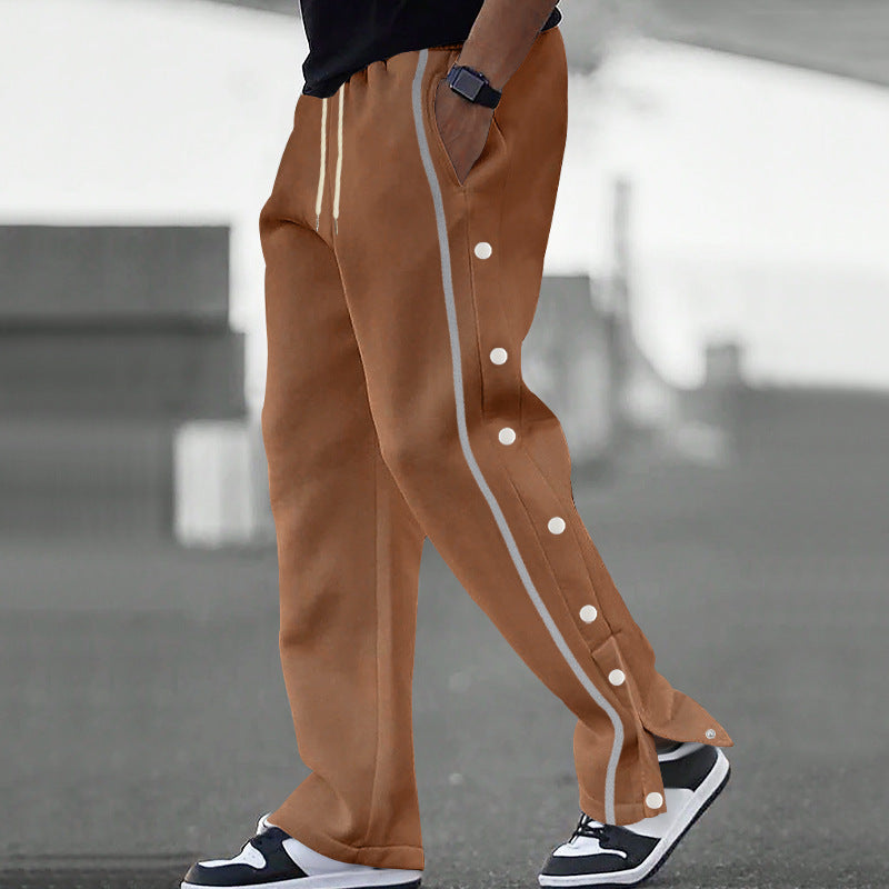 Men's side button jogging pants with contrast stripes and drawstring Mune Fashion