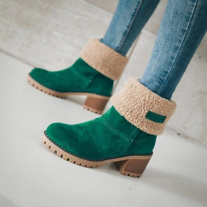 Women's Insulated Ankle Boots with Sheepskin Cuff and Textured Block Heel Mune Fashion