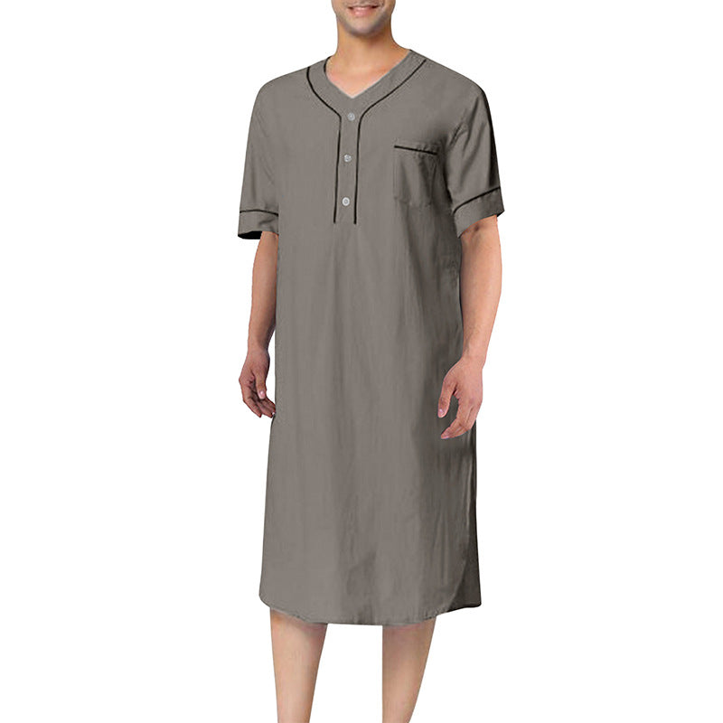 Men's knee-length nightshirt with short sleeves, concealed button placket and breast pocket Mune Fashion