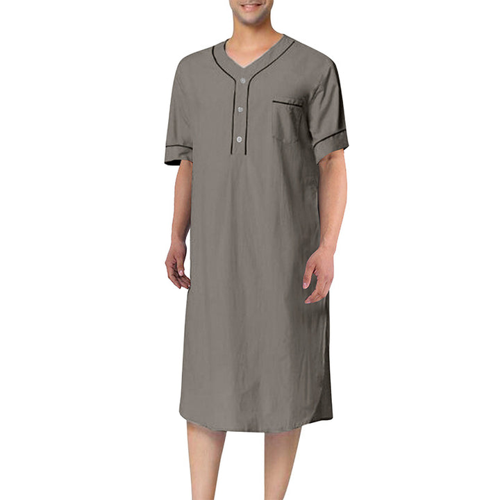 Men's knee-length nightshirt with short sleeves, concealed button placket and breast pocket Mune Fashion