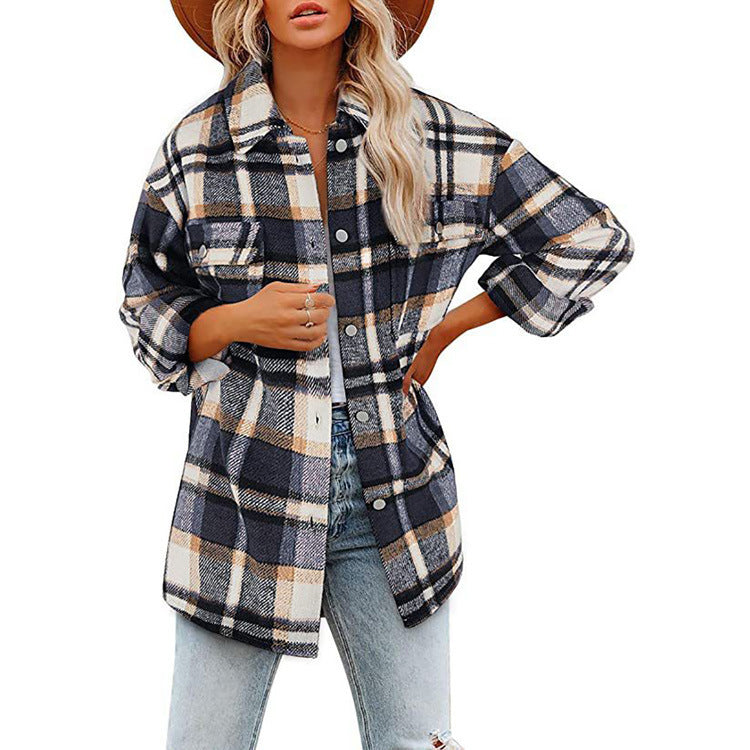 Women's Oversize Check Shirt Jacket with Chest Pockets and Soft Flannel Mune Fashion