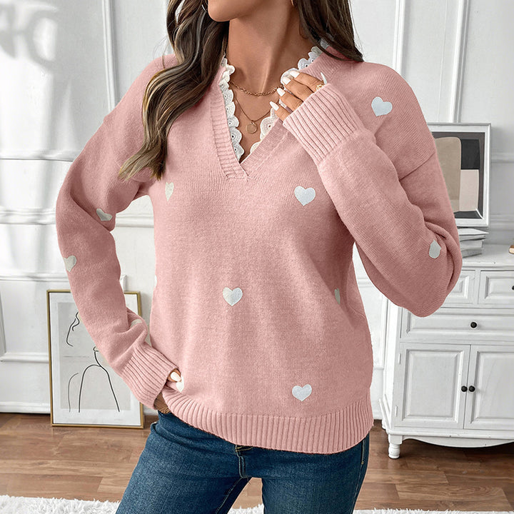 Women Cozy Sweater with Heart Cut Pattern Mune Fashion
