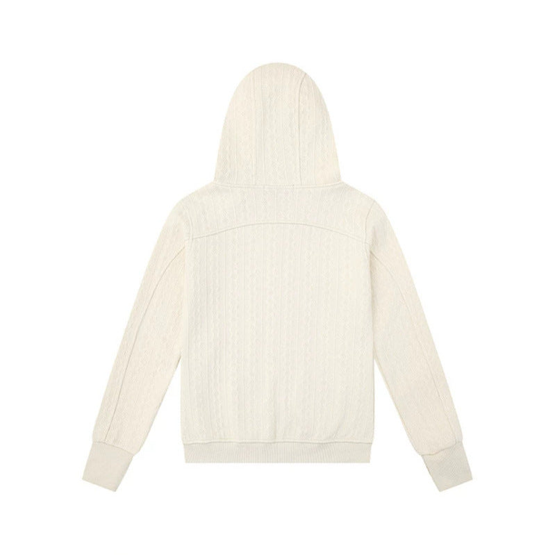 Women's hooded cardigan with cable knit pattern, full zip and side pockets Mune Fashion