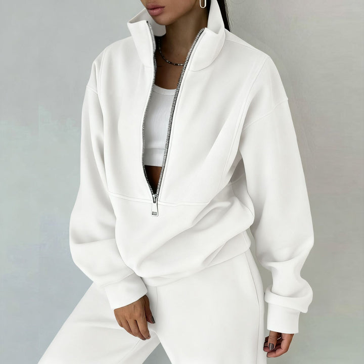 Women's Oversized Half-Zip Sweatshirt with High Stand Collar and Concealed Kangaroo Pocket Mune Fashion