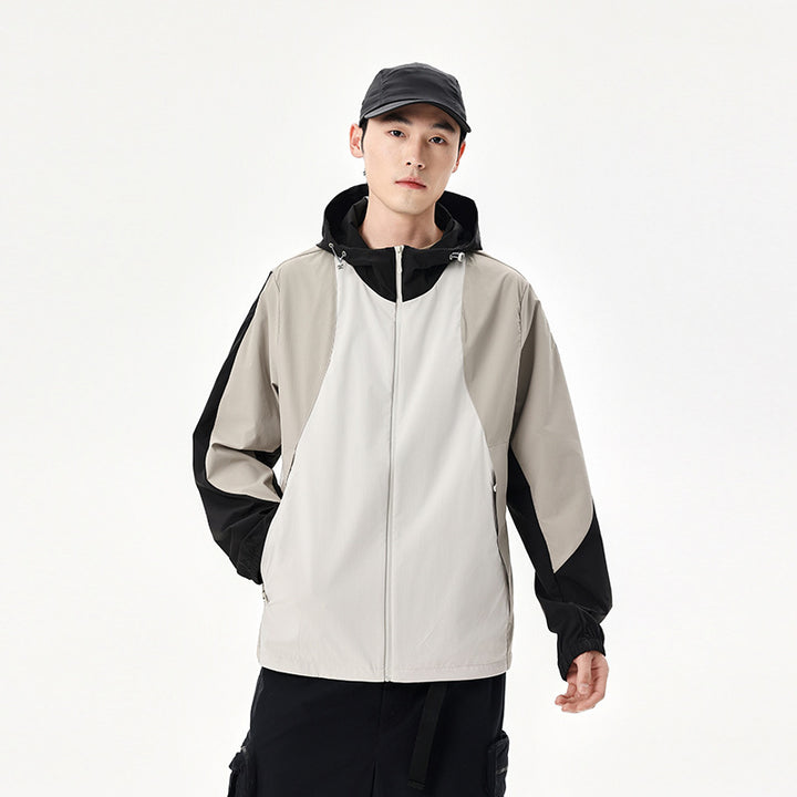 Men's lightweight water-repellent color-block windbreaker with hood and zip Mune Fashion