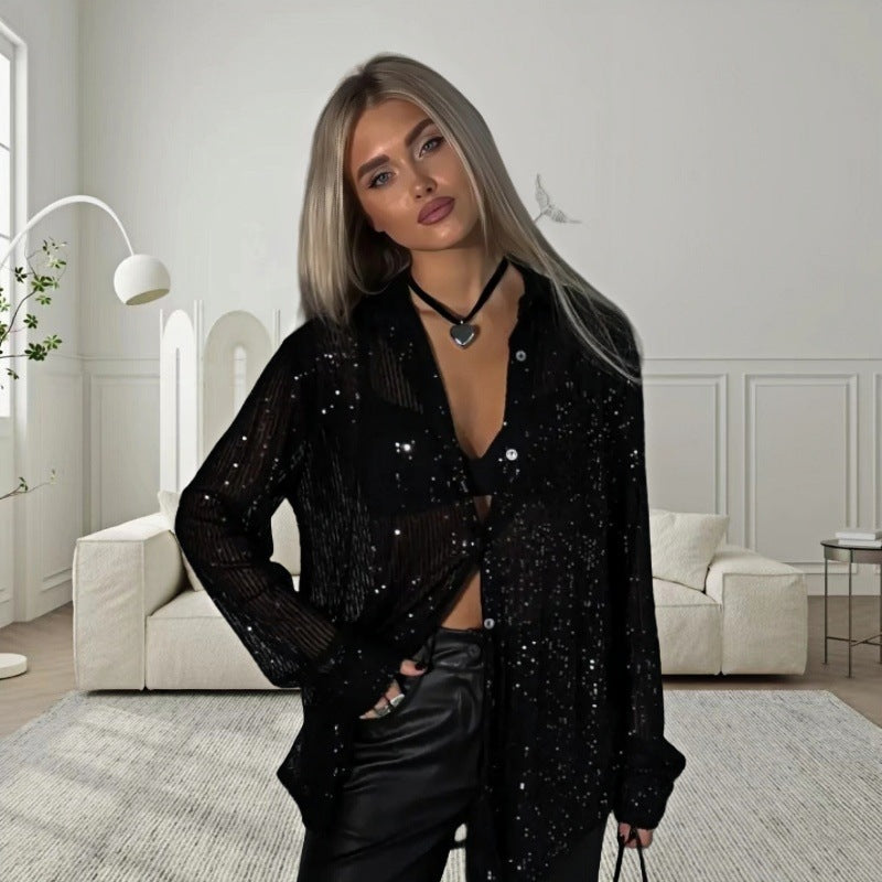 Ladies Glittering Oversized Shirt with Sequins Mune