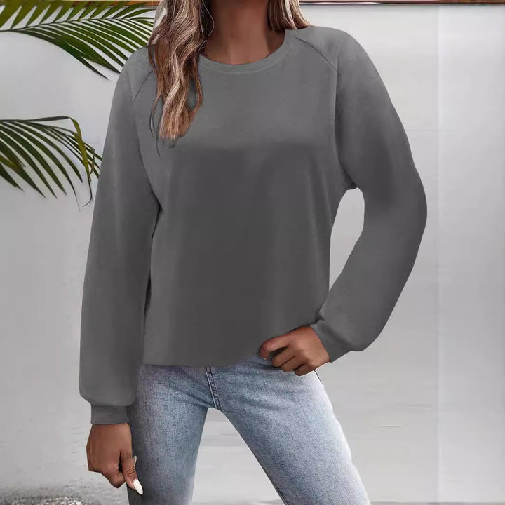 Women's Casual Round Neck Sweatshirt with Raglan Sleeves and Elastic Cuffs Mune Fashion