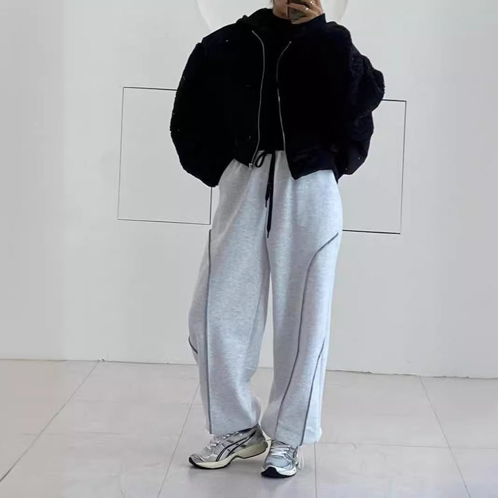 Women's Wide Sweatpants with Contrasting Seam Details and Drawstring Mune Fashion