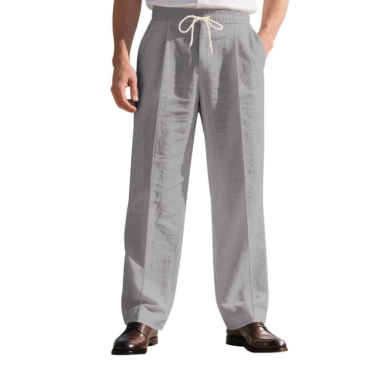 Men's light linen pleated trousers with elastic waistband and drawstring Mune Fashion
