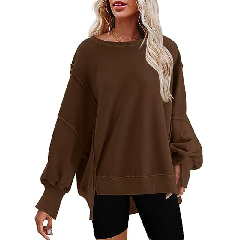Women's Oversized Sweatshirt with Balloon Sleeves, Side Slits and Raw Edges Mune Fashion