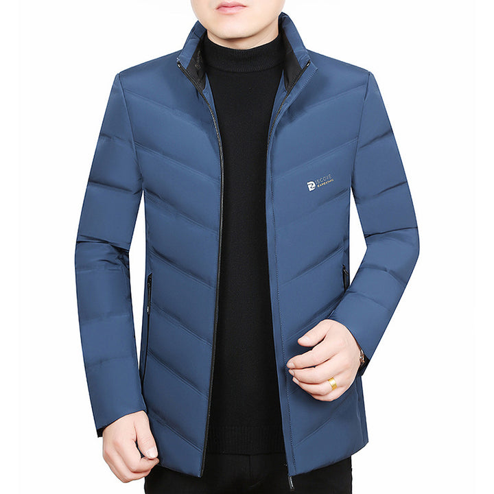 Men's Slim-Fit Travel Puffer Jacket with Stand Collar and Chevron Quilting Mune Fashion