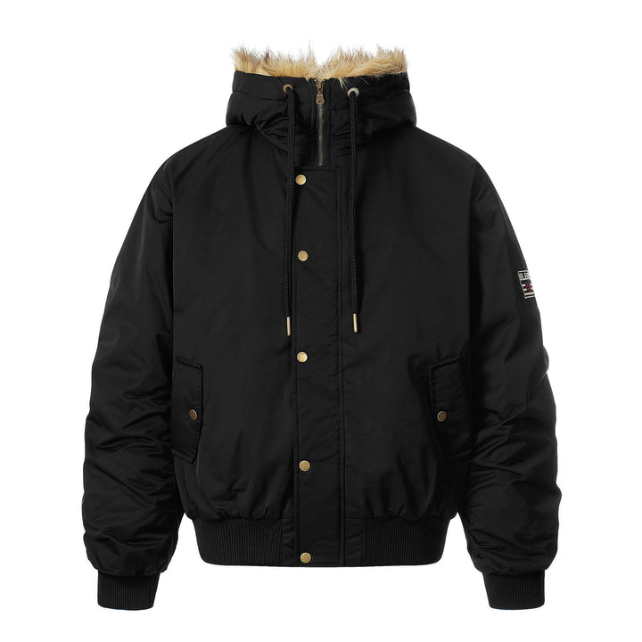Men's Lined Bomber Parka with Hood and Faux Fur Trim Mune Fashion