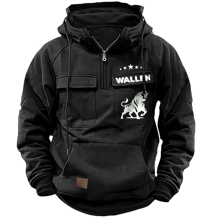 Men's hooded sweatshirt with half zip, cargo chest pockets and kangaroo pocket Mune Fashion