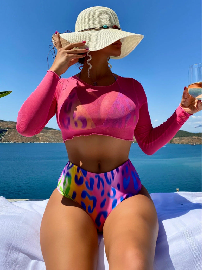 Women High-Waist Bikini Set with long-sleeved top Mune Fashion