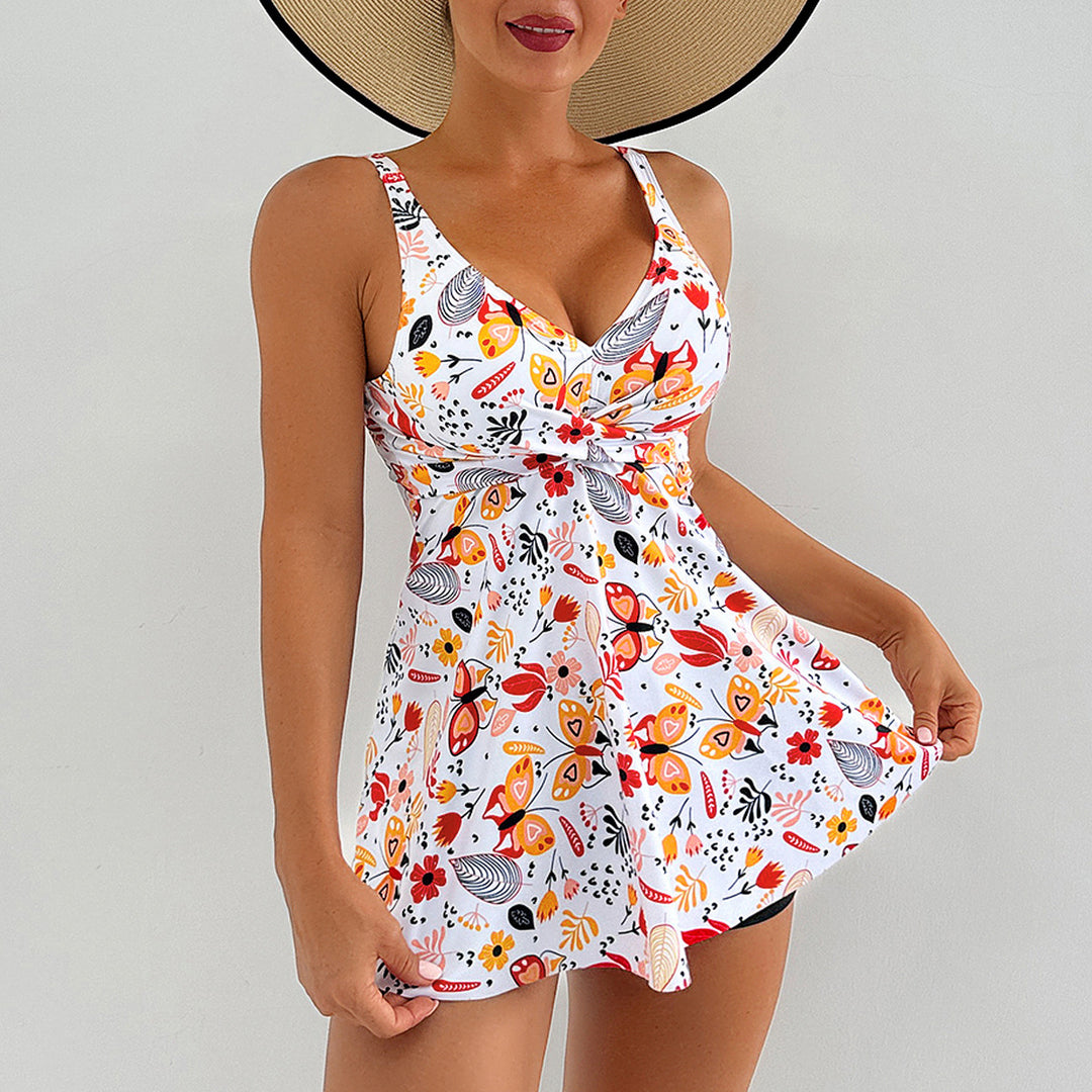 Women's Floral Design Swimsuit with Skirt Mune Fashion