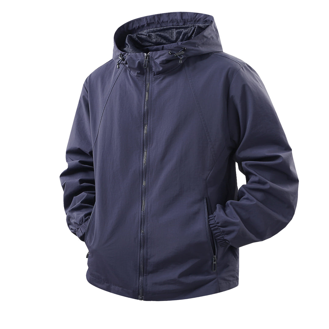 Men's Lightweight Breathable Hooded Windbreaker with Mesh Lining and Zipper Pockets Mune Fashion
