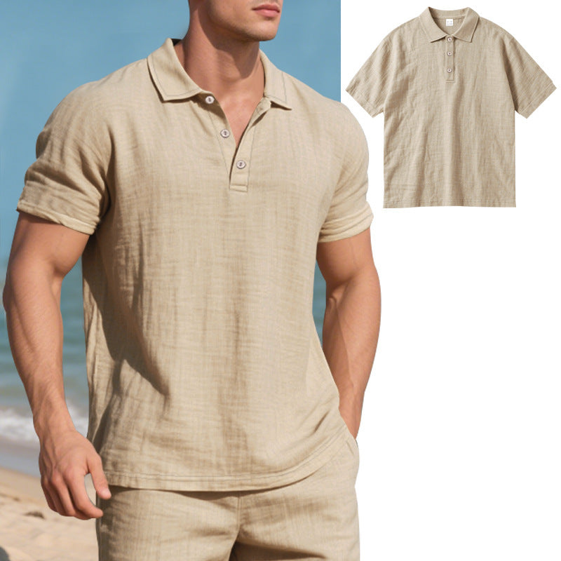 Men's breathable gauze polo shirt with open collar loose fit and button placket Mune Fashion