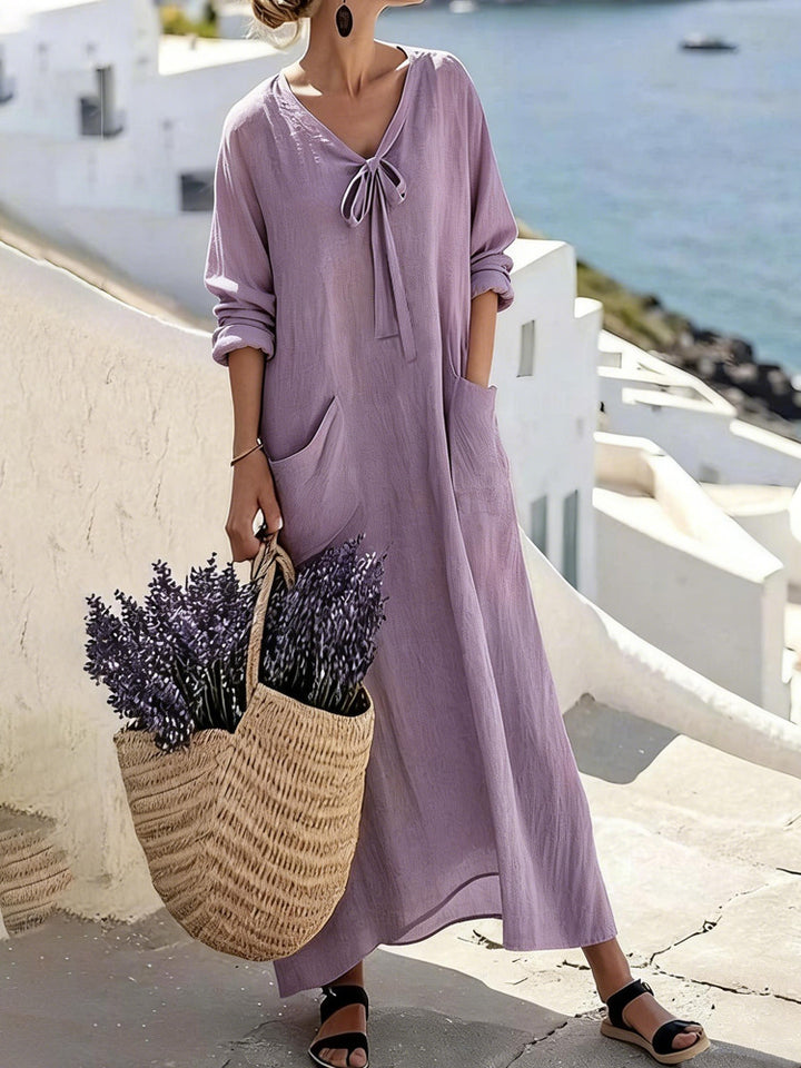 Women's maxi dress with side pockets and bow details Mune Fashion