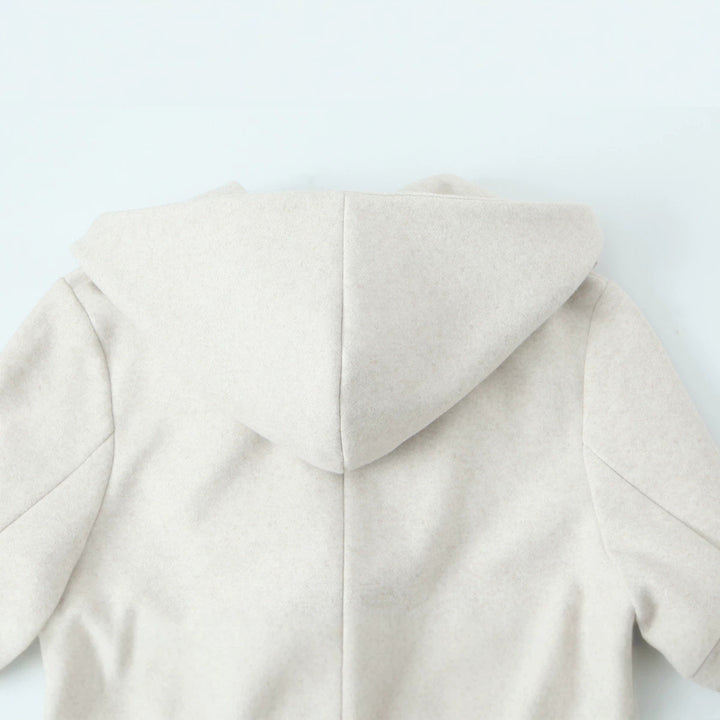 Women's Longer Tailored Coat with Hood, Tie Belt and Double-Breasted Button Placket Mune Fashion