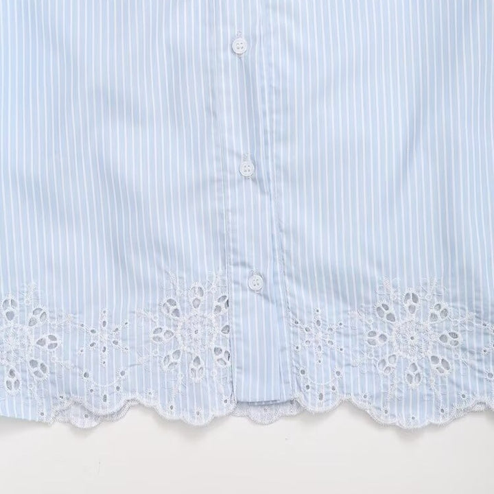 Women's Cropped Blouse with Embroidered Lace Collar and Crochet Lace Hem Mune Fashion